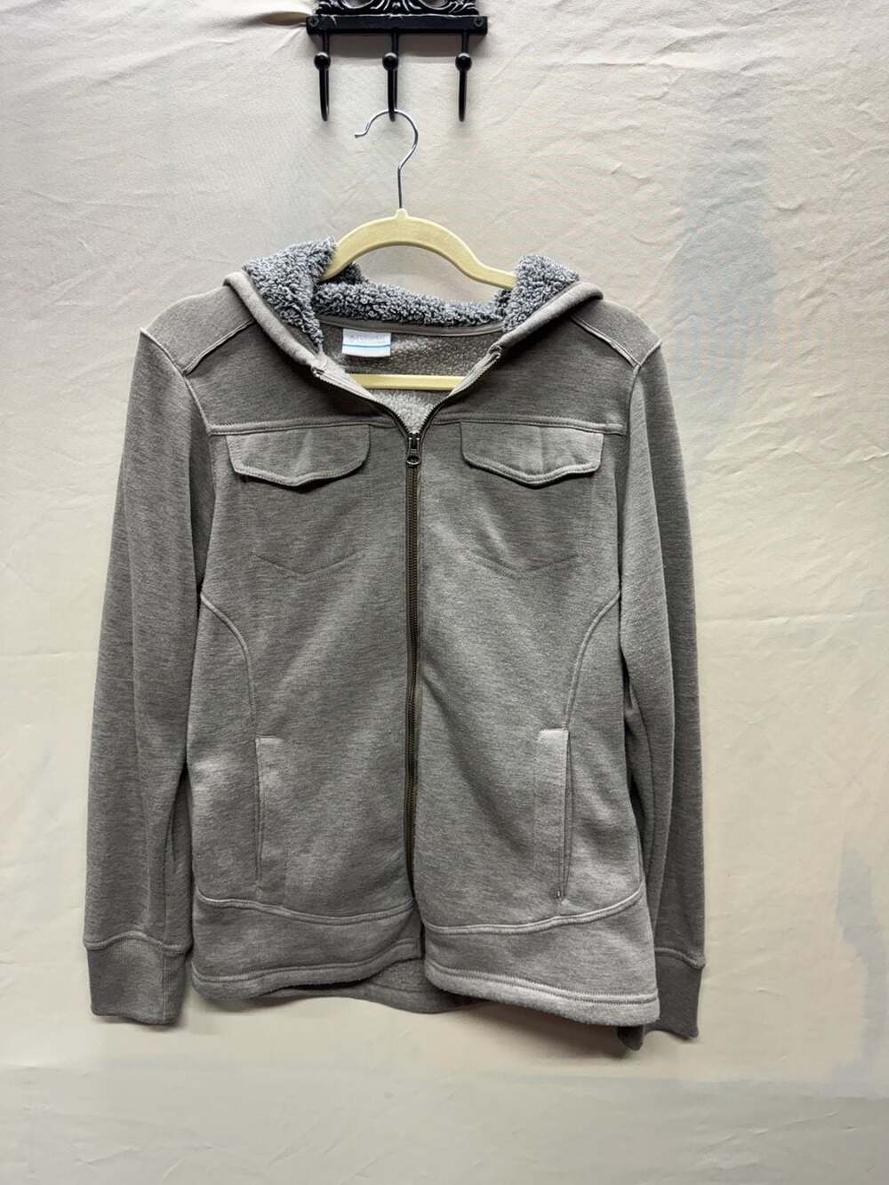 Columbia Full Zip Hoodie Size M Gray Sherpa Lined Pocket Jacket